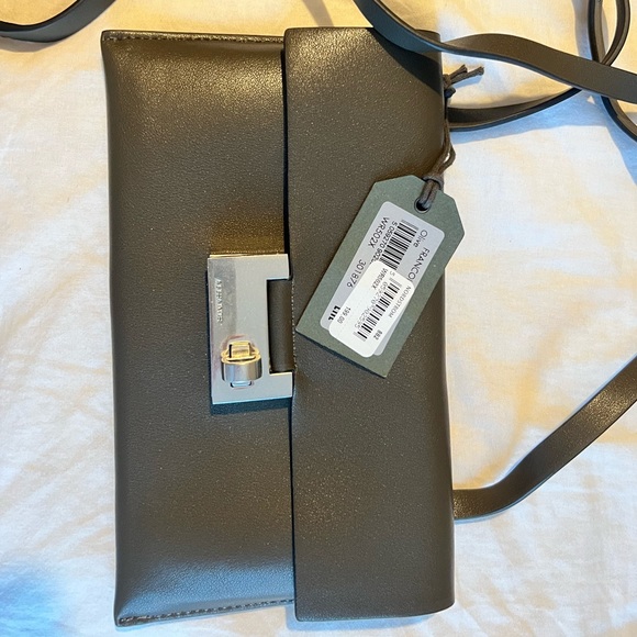 ALLSAINTS Francoise Leather Crossbody Bag in olive and silver NWT - Picture 5 of 11